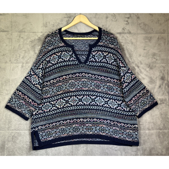 Peruvian Connection Sweater XXL Saphir Pullover Nordic Fair Isle Cotton Alpaca - Picture 1 of 10